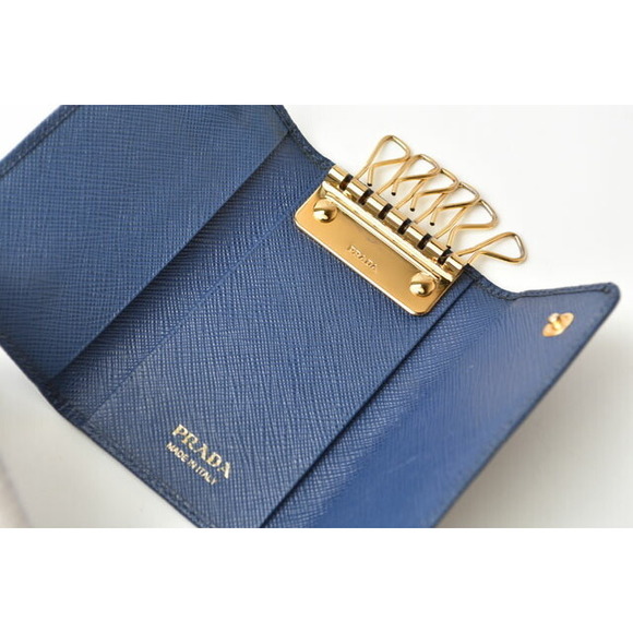 Prada Key Case Key Chain 6 Rows Saffiano Metal Bluette - Picture 3 of 9